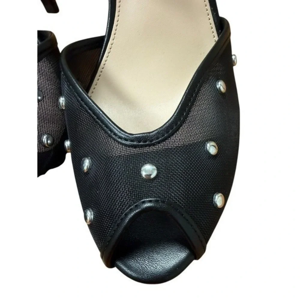Scoop Rhinestone Accent Mesh Peep Toe Heels Black Size 6 New‎ NWT